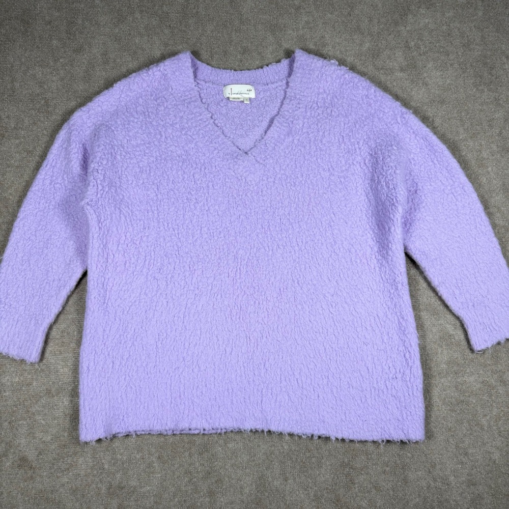Anthropologie Fuzzy V Neck Oversized Sweater Sz S Purple Cozy Wool Alpaca Blend